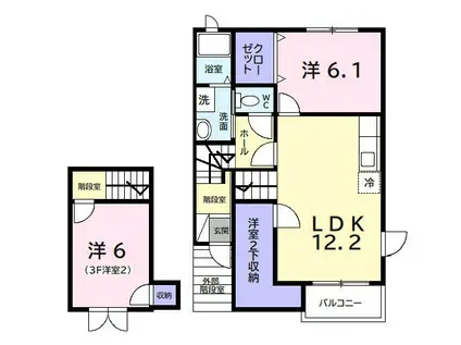 アヴニールII(2LDK/2階)の間取り写真