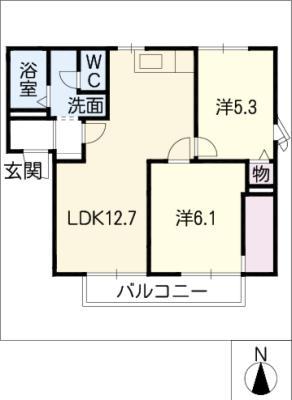 カサベルデB(2LDK/2階)の間取り写真