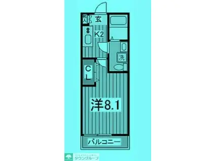 ベルメントつくしが丘(1K/2階)の間取り写真