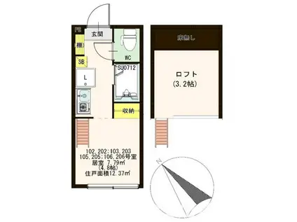 ハーモニーテラス阿佐谷北(ワンルーム/2階)の間取り写真