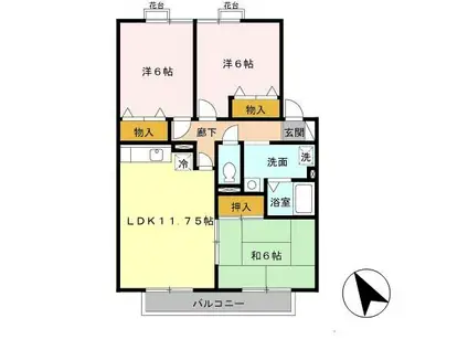 23番館 A棟(3LDK/2階)の間取り写真