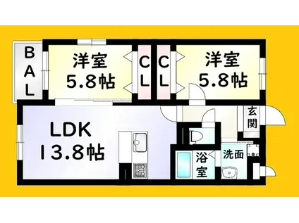 KIRA HIAGARI(2LDK/3階)の間取り写真