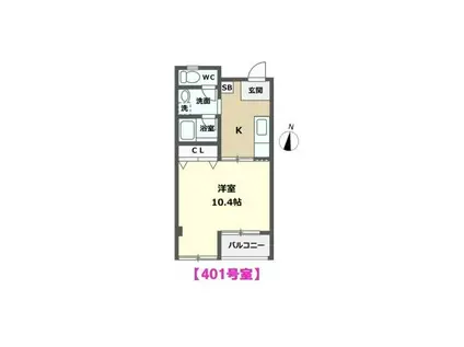 ラベンダーIV(1K/4階)の間取り写真