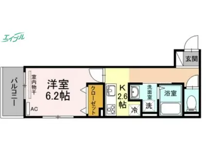 リッツレジデンスB棟(1K/2階)の間取り写真