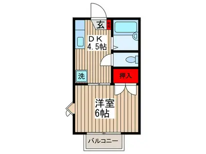 ベルゾーネHK(1DK/2階)の間取り写真