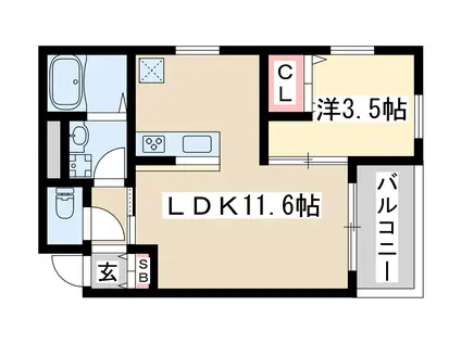 アムールヴィル江坂(1LDK/1階)の間取り写真