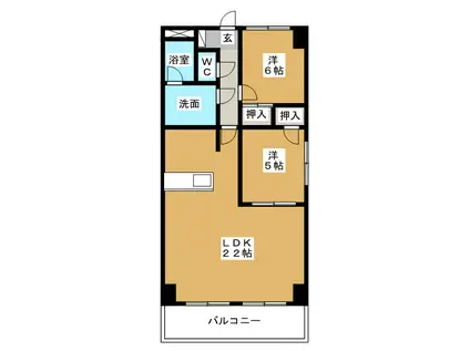 プロミネント四日市(2LDK/10階)の間取り写真