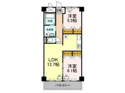 モニュメントスクエア弐番館(2LDK/1階)の間取り写真