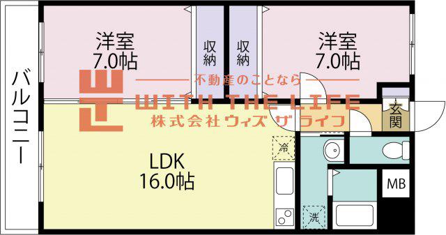 サンフラワー津福(2LDK/6階)の間取り写真