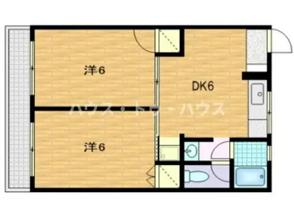 シャトー瑠璃(2DK/1階)の間取り写真