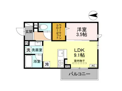 DR相木CUORE(1LDK/2階)の間取り写真