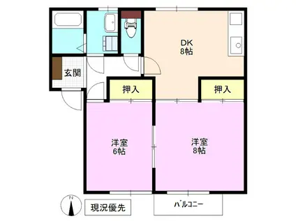 エスポワールK(2DK/2階)の間取り写真