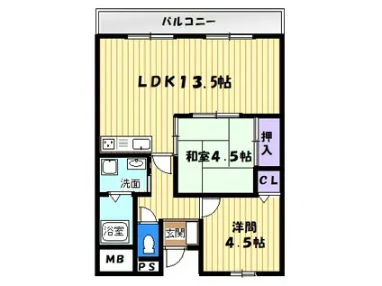 レクシア野崎(3DK/4階)の間取り写真