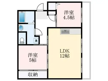 ヴィラナリー千代田9号棟(2LDK/4階)の間取り写真
