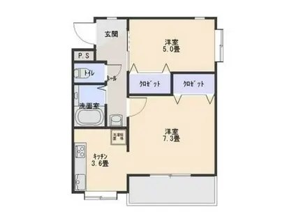 AQUALEES(2K/1階)の間取り写真