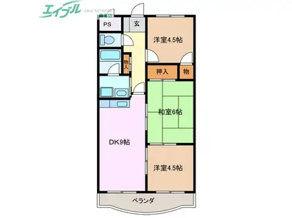 大木マンションA(3DK/3階)の間取り写真