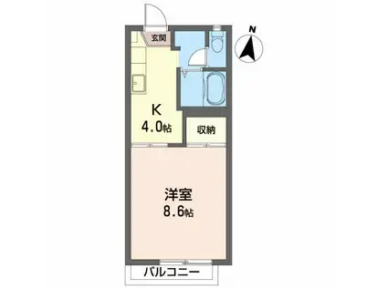 プライム・パークB(1K/2階)の間取り写真