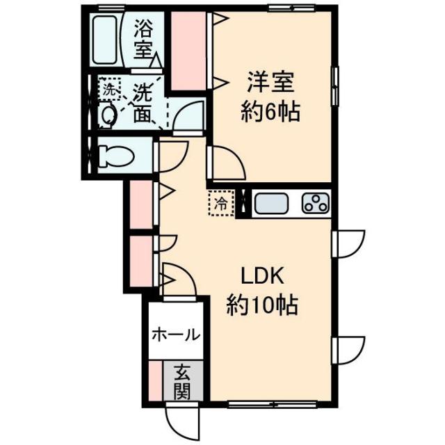 カーサ楠の木 B(1LDK/1階)の間取り写真