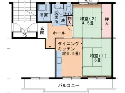 UR泉南尾崎(2DK/5階)の間取り写真