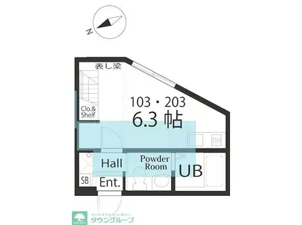 ハーミットクラブハウスROCCAB棟(ワンルーム/1階)の間取り写真