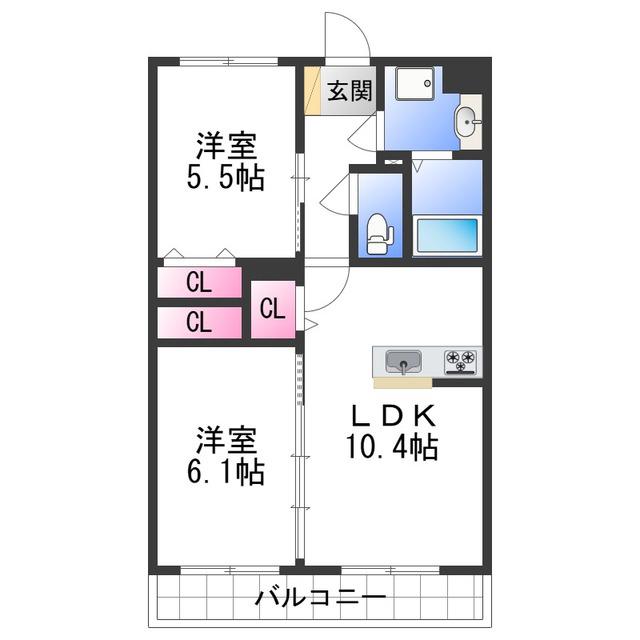 ユーミーマンション名草(2LDK/2階)の間取り写真