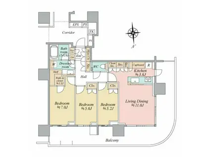 晴美フラッグサンヴィレッジT棟(3LDK/9階)の間取り写真