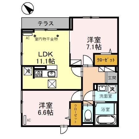 フォンテーヌA(2LDK/1階)の間取り写真