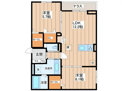 CLASSEUM仙台小田原 I(2LDK/1階)の間取り写真