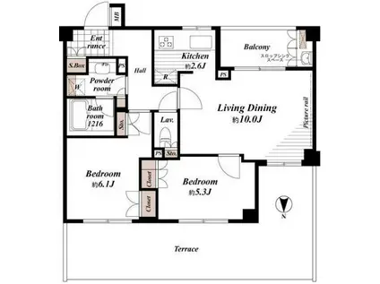 ジェイパーク目黒Ⅲ林試の森(2LDK/2階)の間取り写真