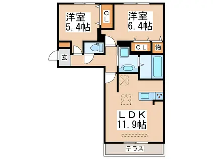 ハピネス江越(2LDK/2階)の間取り写真