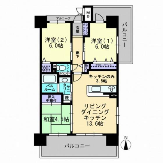 アルファライフ岡山駅南(3LDK/3階)の間取り写真