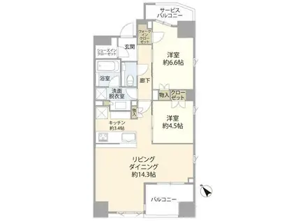 ザ・マジェスティコート目黒(2LDK/13階)の間取り写真