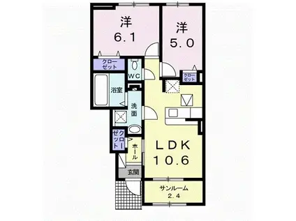 パルグランデI(2LDK/1階)の間取り写真