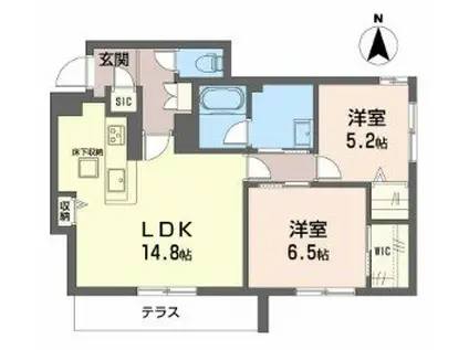 シャーメゾン レーヴ(2LDK/1階)の間取り写真