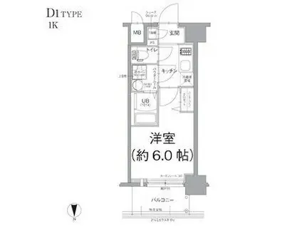 エスリード江坂アンムート(1K/6階)の間取り写真