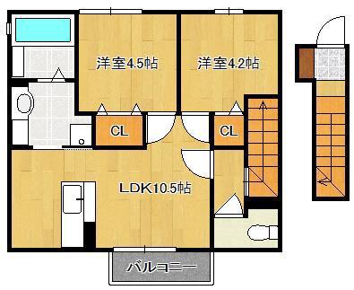 GRAND SOLEIL B棟(2LDK/2階)の間取り写真