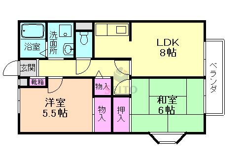 コンフォーレ上野西B棟(2LDK/2階)の間取り写真