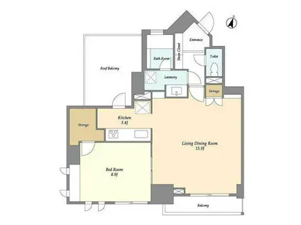 ドゥーエ西麻布(1LDK/4階)の間取り写真