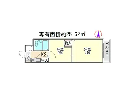 ライオンズマンション鴨川北(2K/2階)の間取り写真