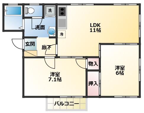 ヴィラ・シェリー(2LDK/1階)の間取り写真