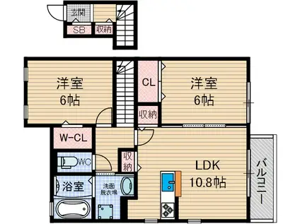 エスポワール森脇A棟(2LDK/2階)の間取り写真