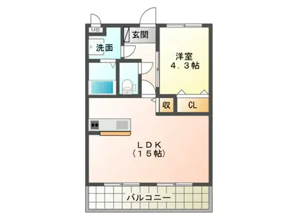 グランフィーネ北泉(1LDK/2階)の間取り写真