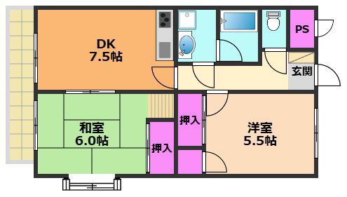アトレーユ日吉台(2DK/2階)の間取り写真
