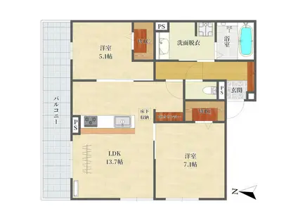 GRAMM桃山筑前(2LDK/2階)の間取り写真