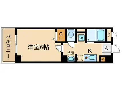 ピースフル二条(1K/4階)の間取り写真