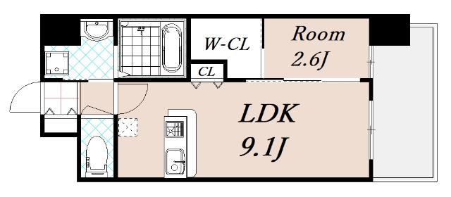セレニテ東三国ミラク(1LDK/2階)の間取り写真