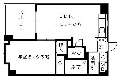 パティオ薬院II(1LDK/4階)の間取り写真