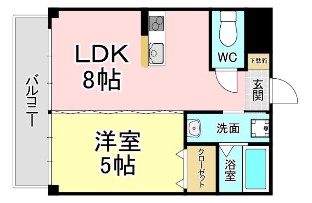 三萩野ビル(1LDK/6階)の間取り写真