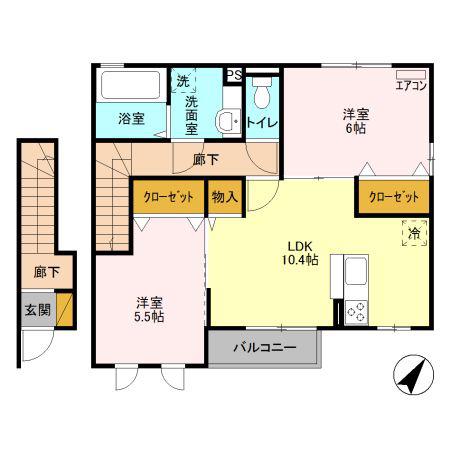 メゾン浅香(2LDK/2階)の間取り写真