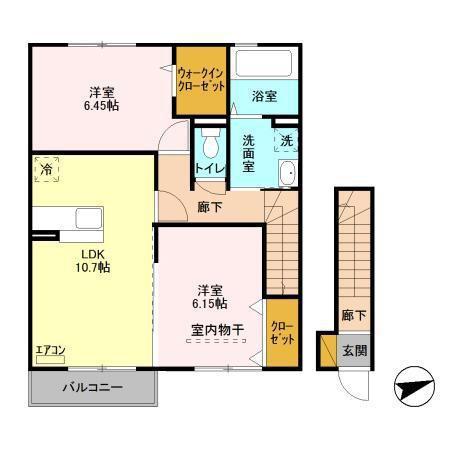 サザンハート吉岡 A棟(2LDK/2階)の間取り写真